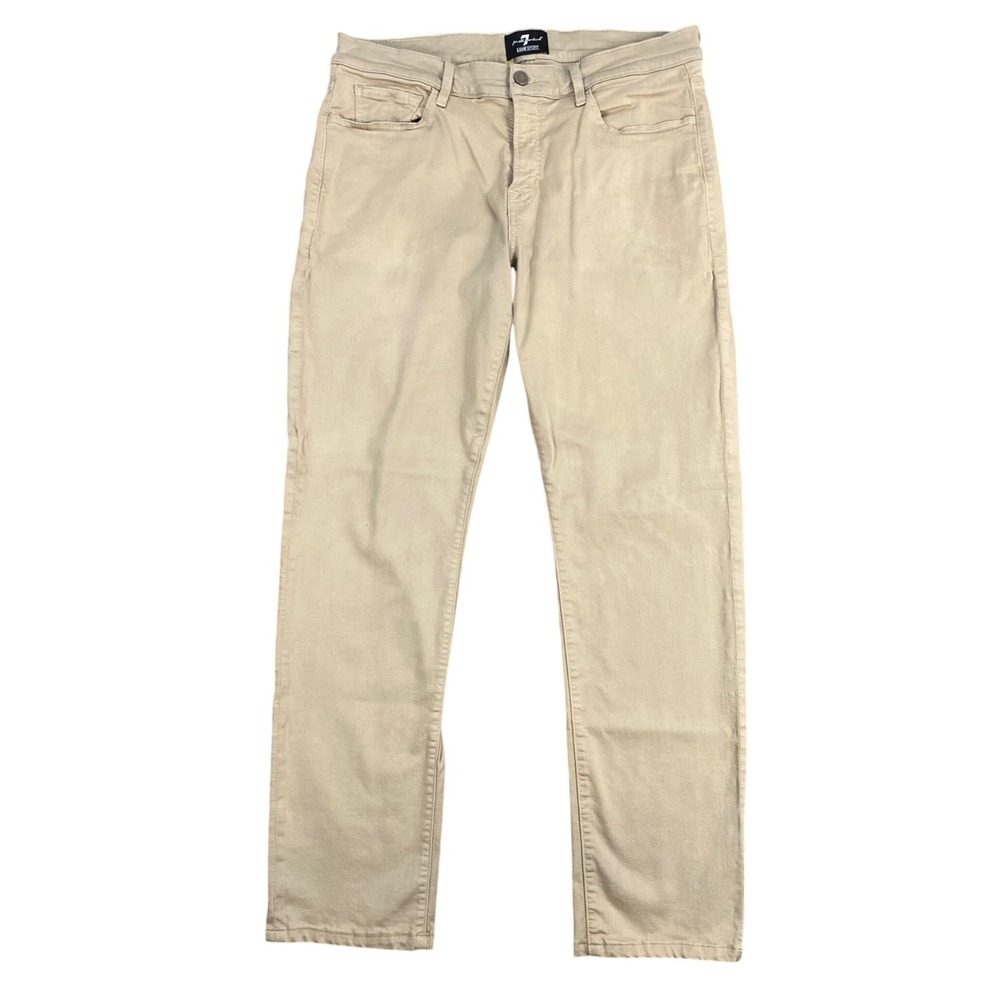 7 For All Mankind Slimmy Luxe Sport Pants Mens 36 Tan Solid Mexico Slim Casual